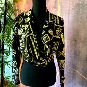 Aztec gold print button up